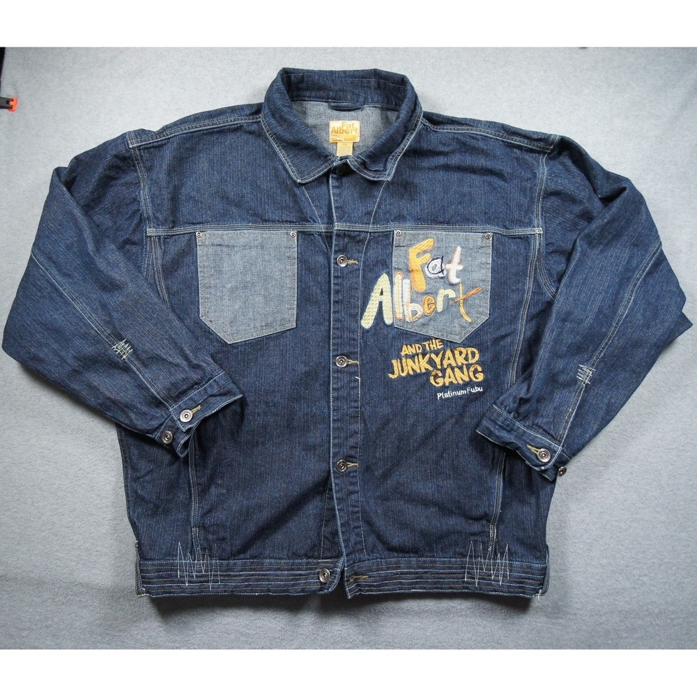 Vintage Fat Albert Jacket Mens 3XL XXXL Blue Denim Jean Fubu Hip Hop Y2K 90s